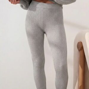 Lunya Ribbed Leggings in a gray heather shade.